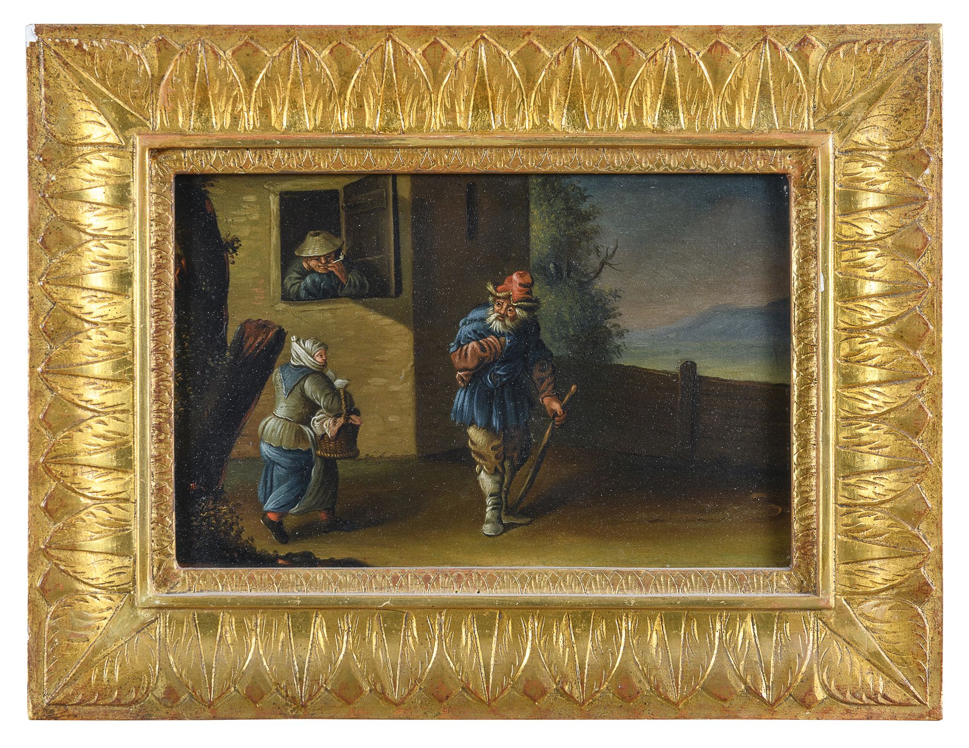 Null 佛兰德画家，19世纪



室内家庭场景

农家院附近的路人甲

木头上的油画一对，18 x 27厘米。



框架

镀金木框，刻有棕榈花纹，19世&hellip;