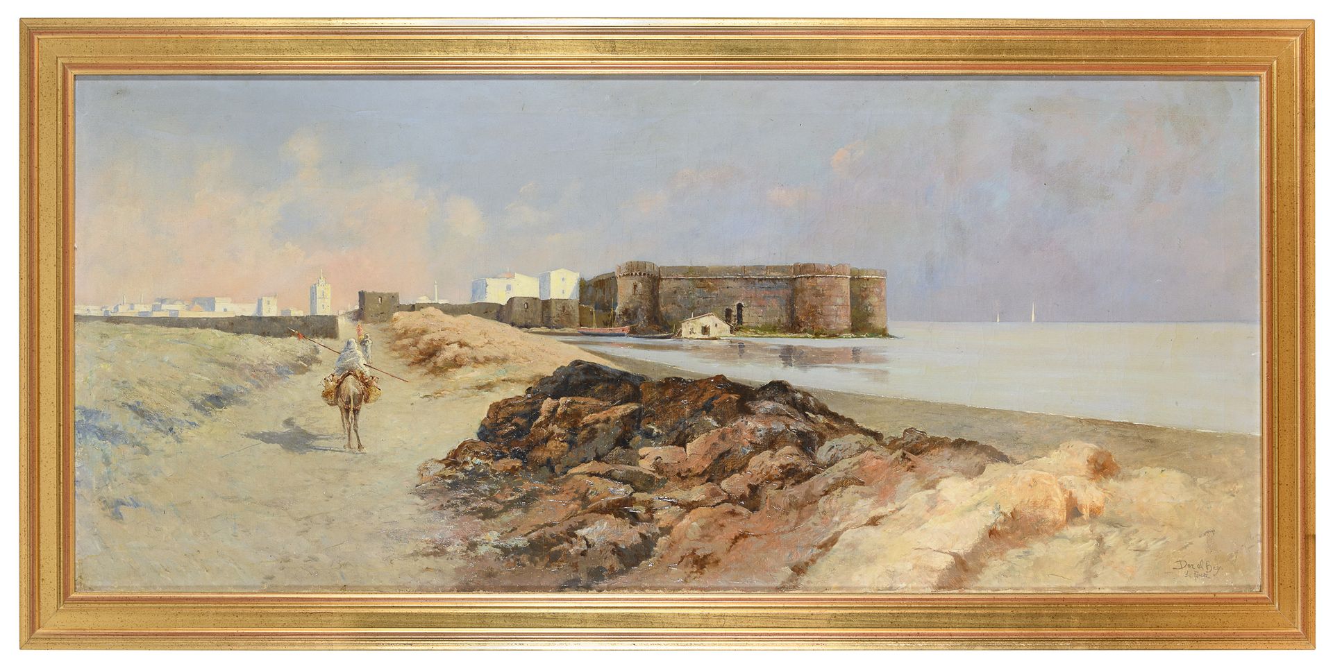 Null ALBERTO ROSSI

(都灵 1858 - 1936)



多尔-贝伊，突尼斯

布面油画，cm. 65 x 148

左下角签名

标题右&hellip;