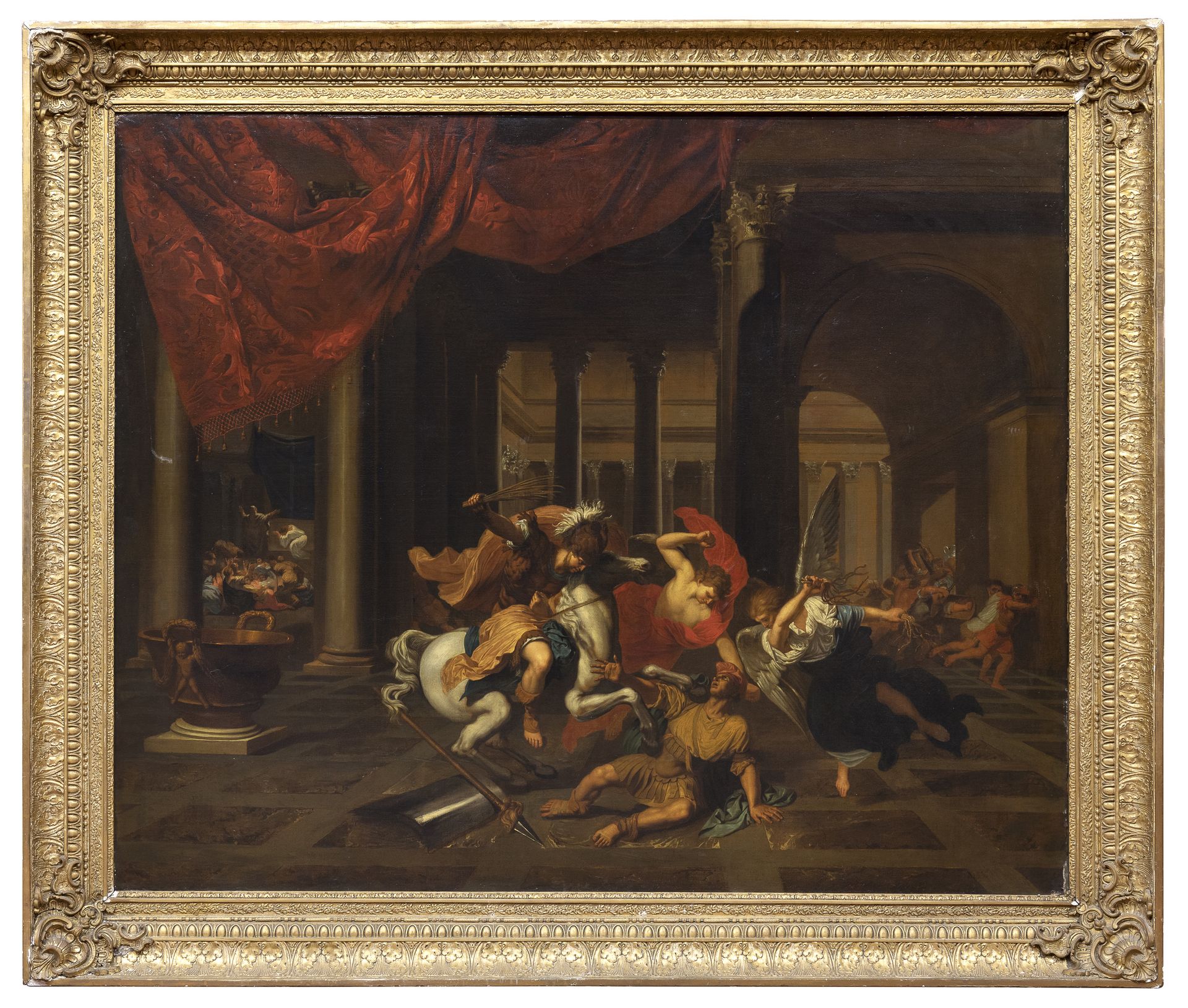 Null PIERRE PAUL PRUD'HON, att.

(克吕尼1758 - 巴黎1823)



将伊利奥多鲁斯赶出圣殿

布面油画，152 x 1&hellip;
