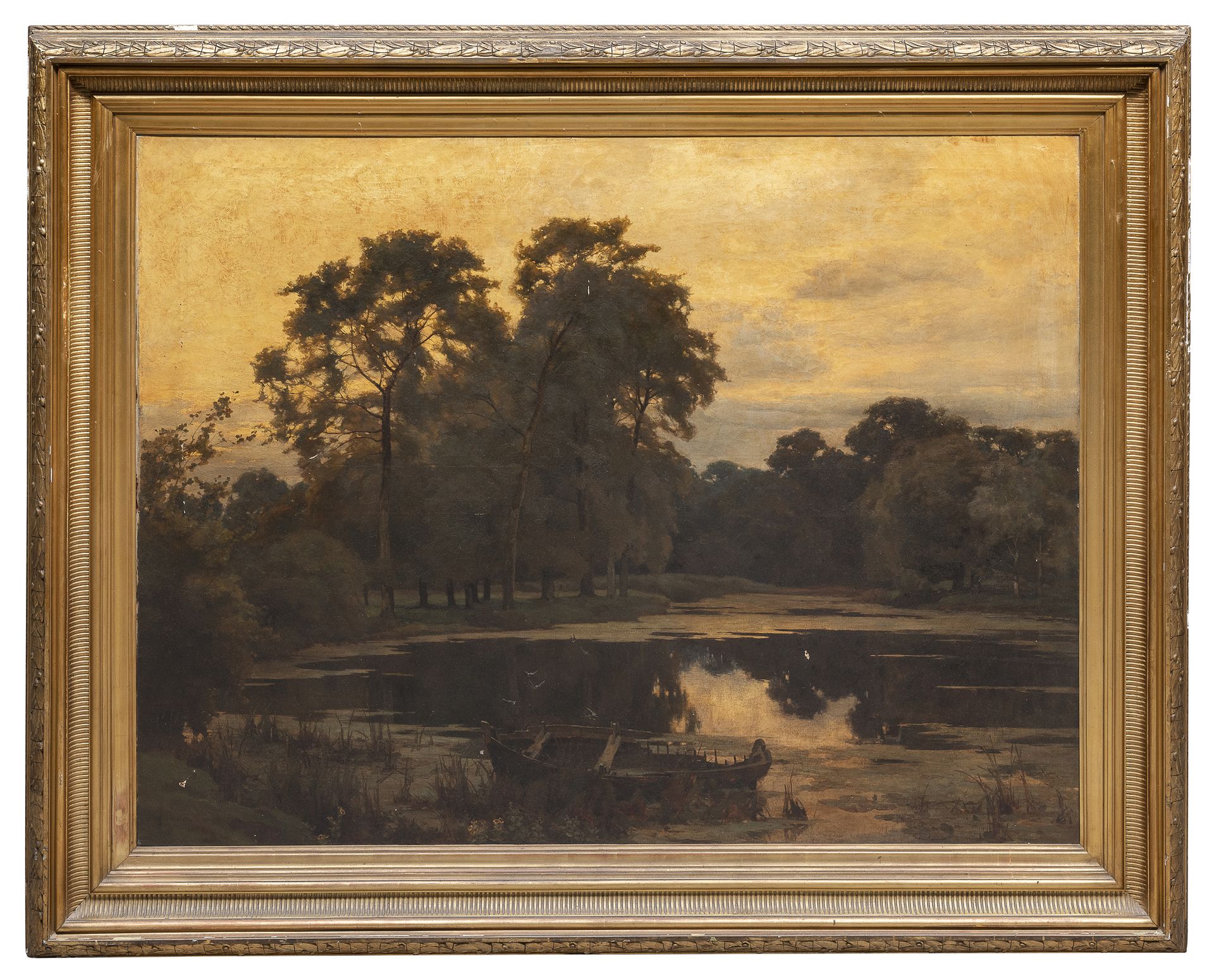 Null ALFRED PARSONS

(Beckington 1847 - Broadway 1920)



夕阳下的湖泊景观与岸上的小船

布面油画，1&hellip;