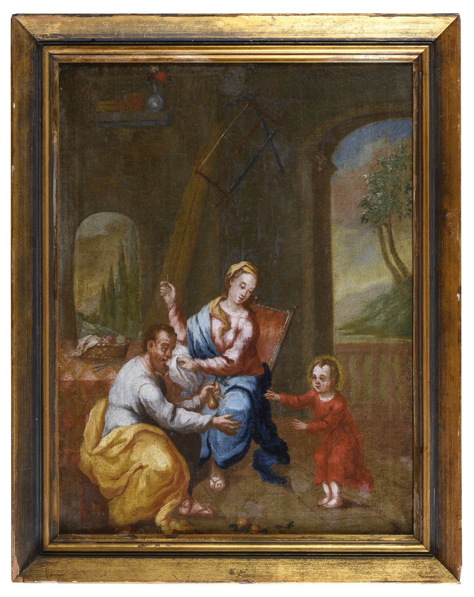 Null 热那亚画家，18世纪



绣花的圣母

布面油画，cm. 57,5 x 43,5



画的状况

十九世纪的蜡像修饰。图案表面有一些零星的修复缝线