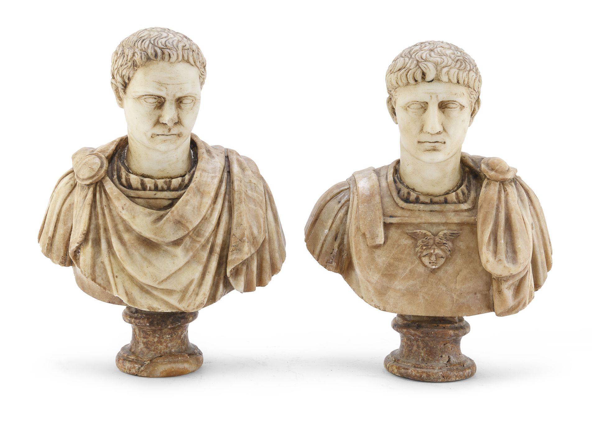 Null PAIR OF SMALL BUSTS OF ROMAN EMPERORS, 19th CENTURY