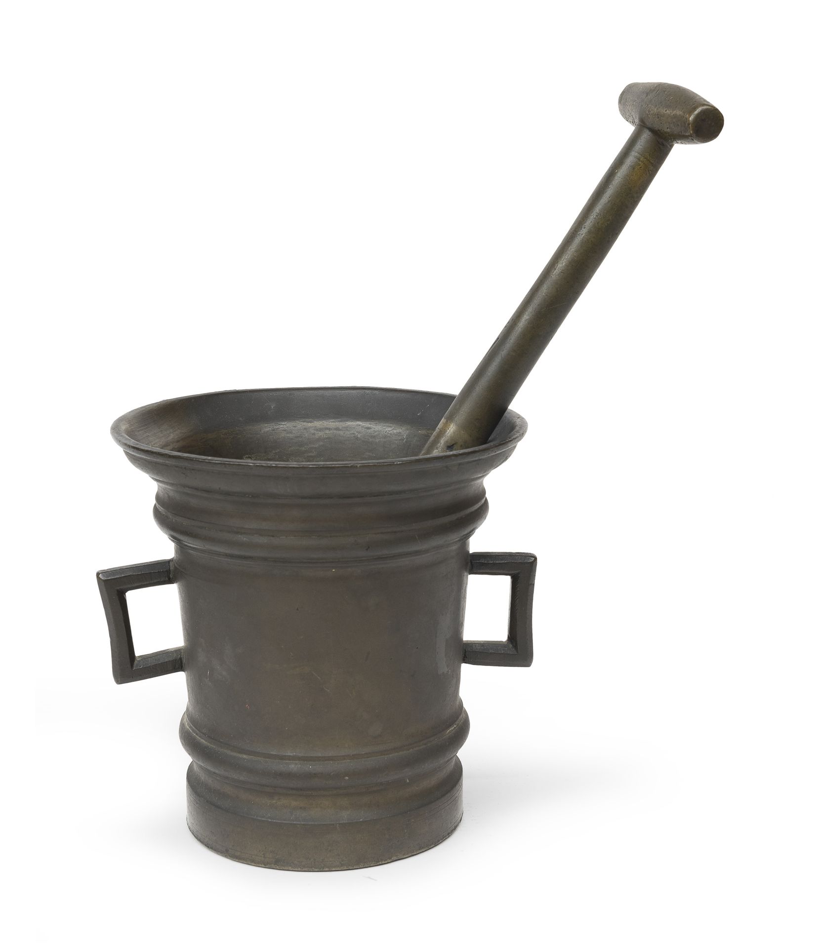 Null LARGE BRONZE MORTAR WITH PESTLE, EARLY 19th CENTURY