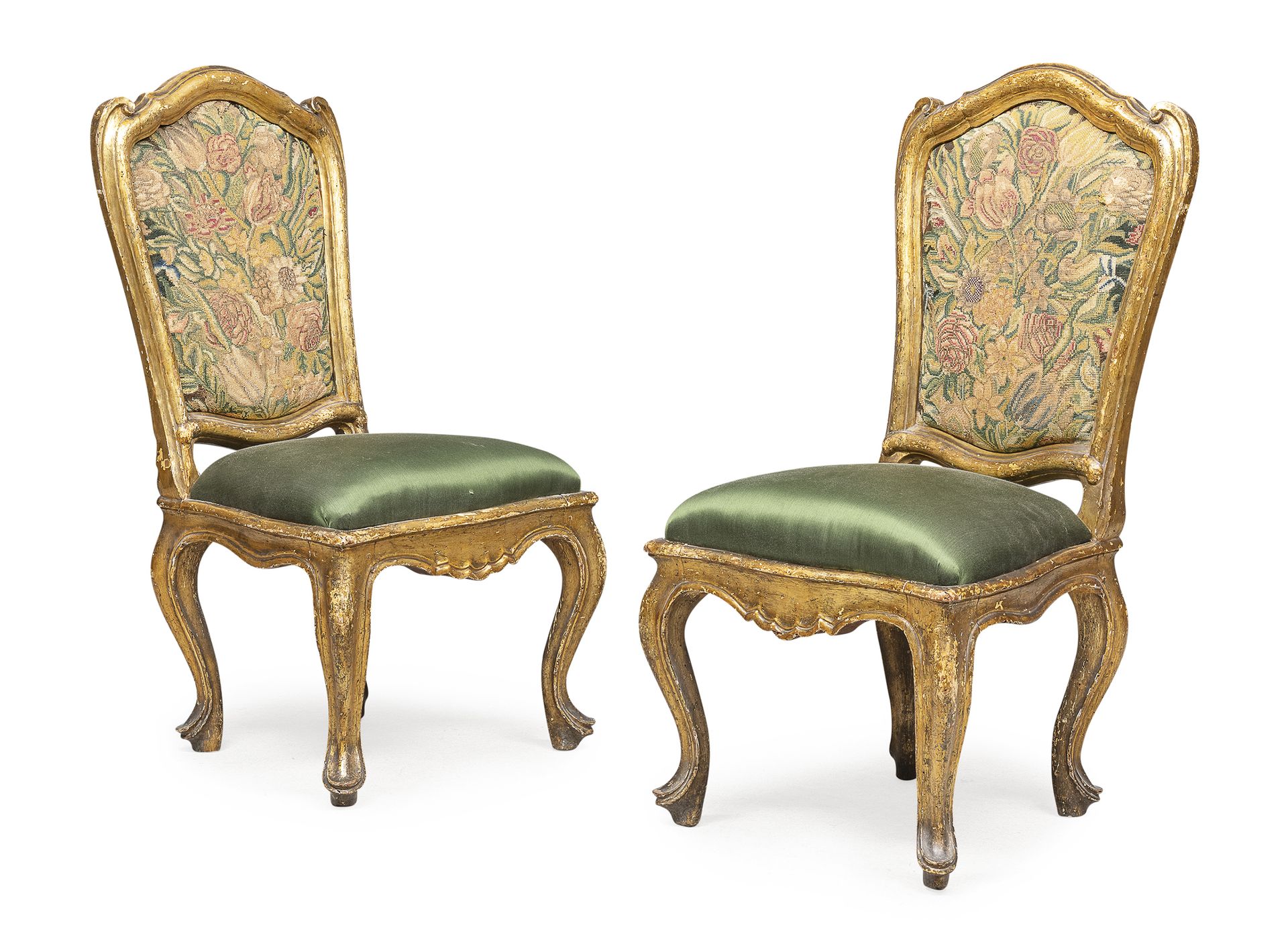 Null PAIRE DE RARES CHAISES PATTONE, LUCCA XVIII SIÈCLE

En bois doré, avec dos &hellip;