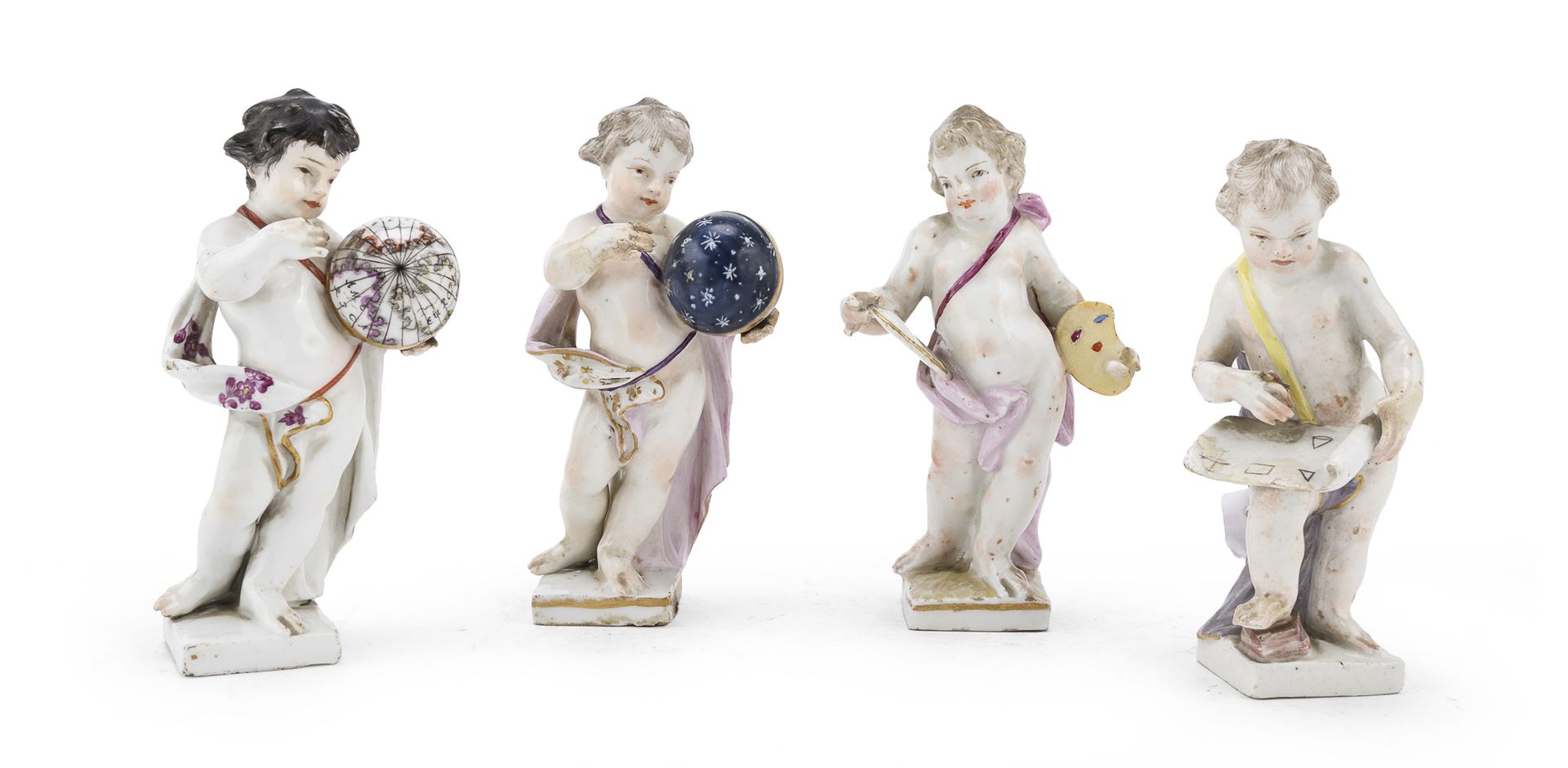 Null FOUR ALLEGORIC PUTTI IN PORCELAIN, PROBABLY MEISSEN END OF THE 18TH CENTURY