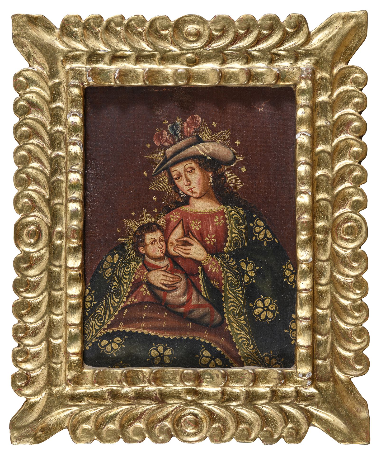Null 库斯科画派的画家，19世纪末

处女哺乳期的孩子
布面油画，21.5 x 16.5厘米
有框