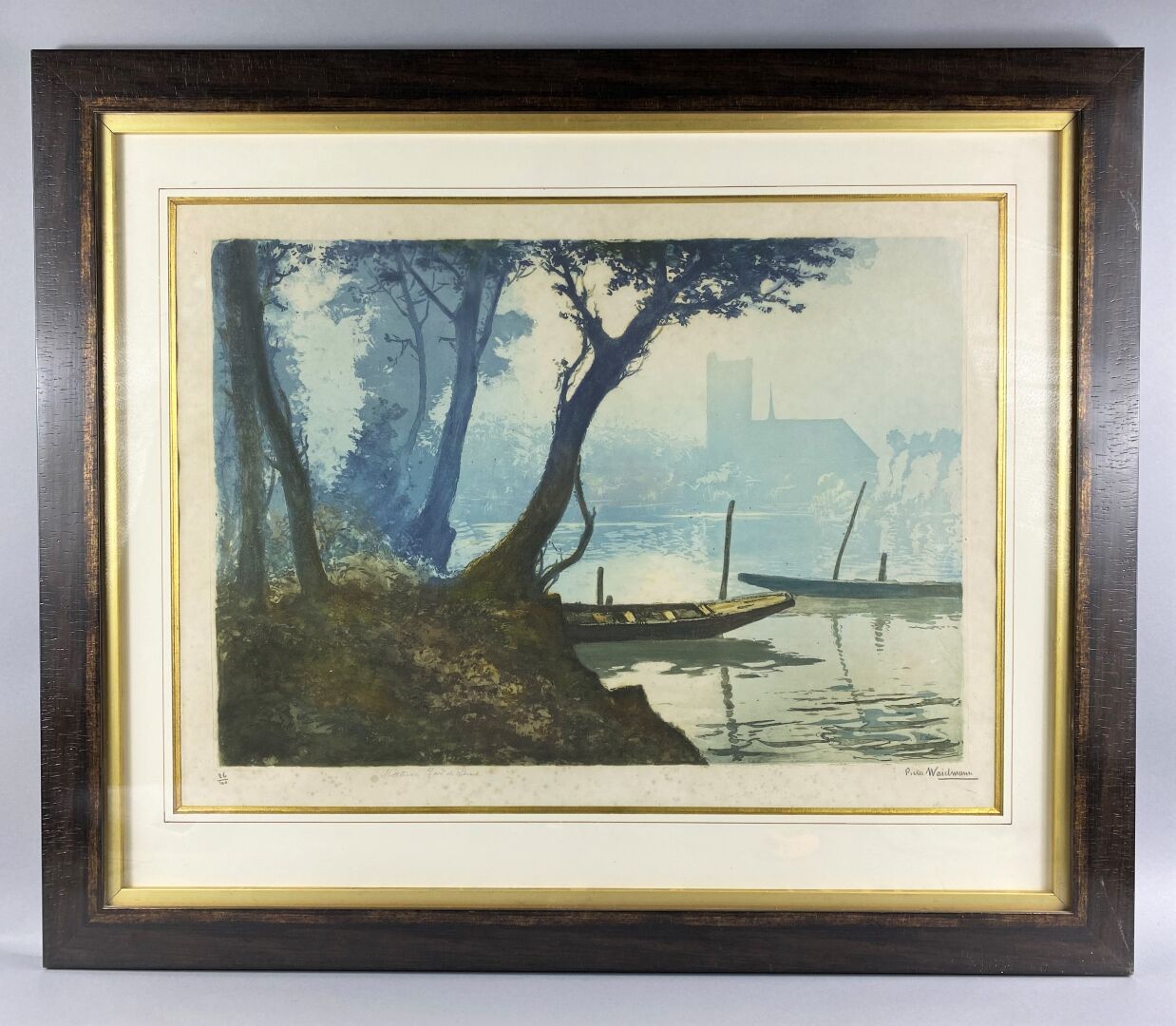 Null 皮埃尔-韦德曼（1860-1937）。

塞纳河畔的早晨。

彩色石版画。

编号26，来自100本的版本，在版上有标题和签名。

有细微皱纹。

5&hellip;