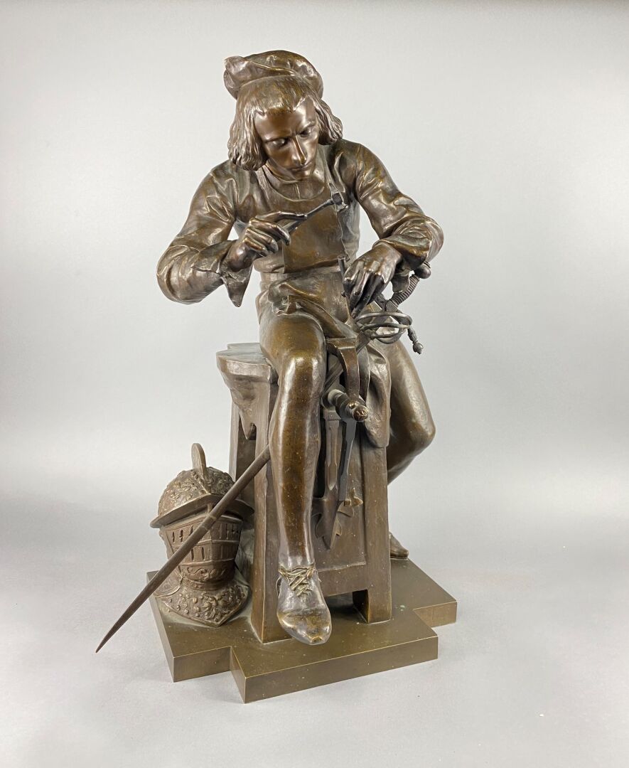 Null 阿德里安-艾蒂安-高德兹（1845-1902）。

剑客的肉体

重要的铜质证明，带有奖章的铜色光泽。

在露台上签名的高德兹。

高-70宽-45深&hellip;
