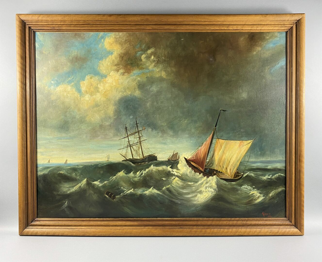 Null Ecole du début du XXe siècle,

Marine.

Huile sur toile. 

Signée Missin et&hellip;