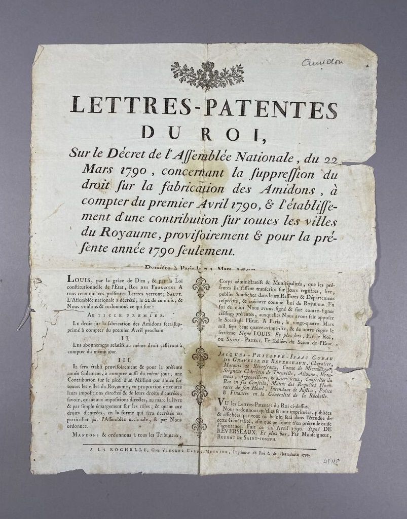 Null AFFICHE - AMIDONS - QUEAU DE REVERSEAUX

Affiche de lettres patentes du Roi&hellip;