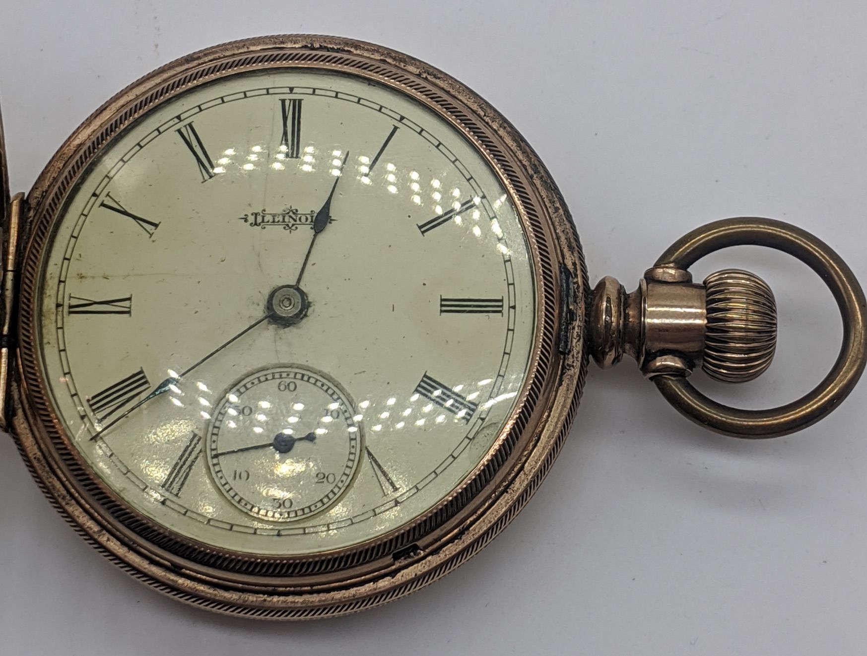 Illinois Watch 伊利诺伊州手表公司金质正反面怀表，罗马数字，附属表盘，刻有
