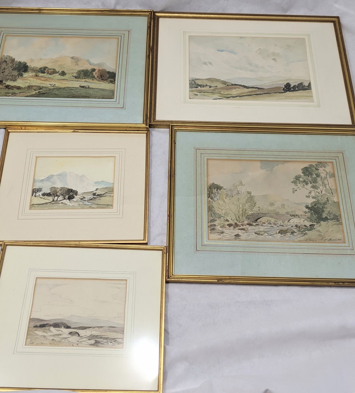 Null 珀西-兰卡斯特（1878-1951），5幅风景画，水彩画，已签名（5）。