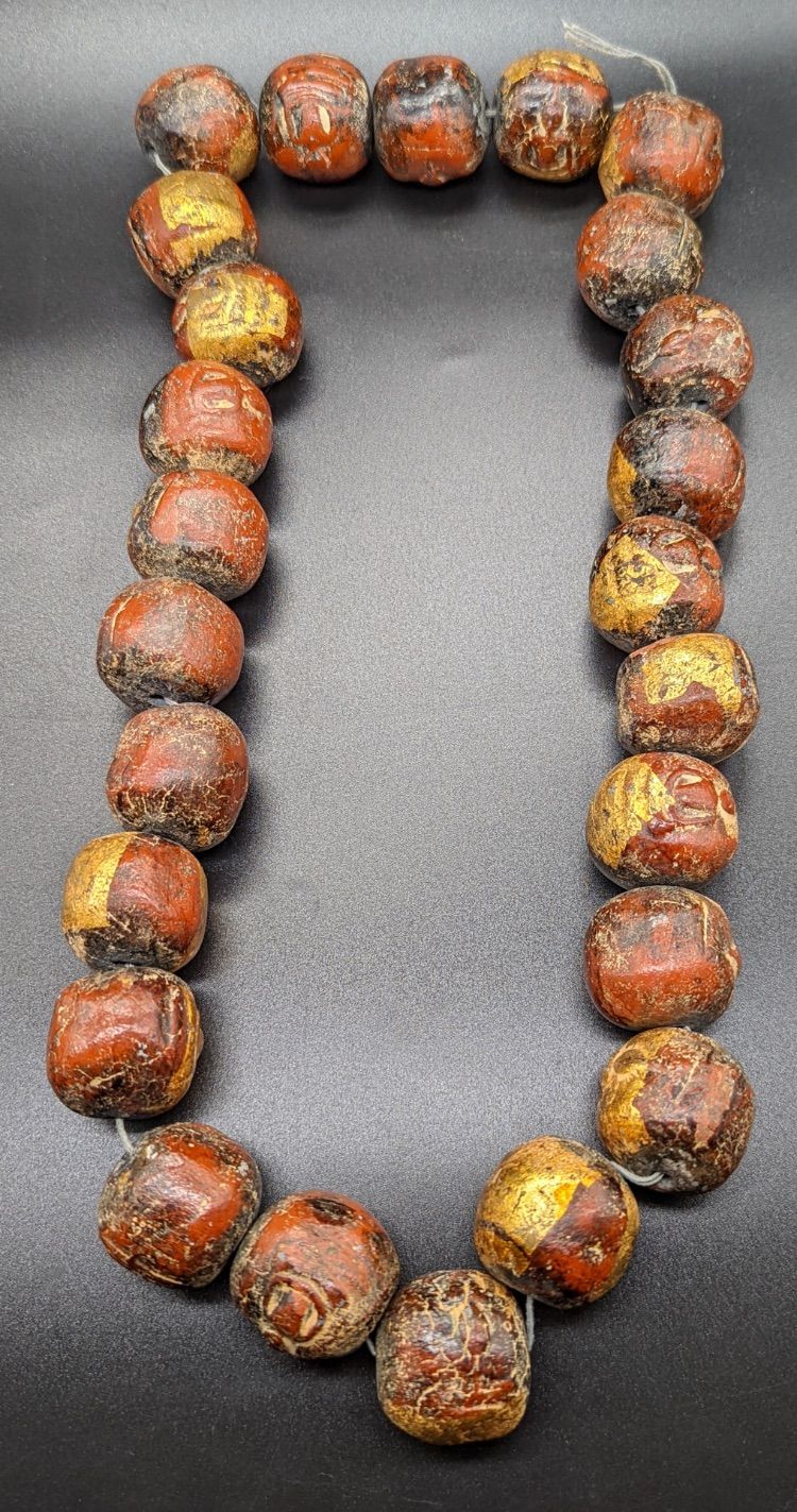 Null A Large Thai Terracotta bead necklace with gold leaf, diameter of each bead&hellip;