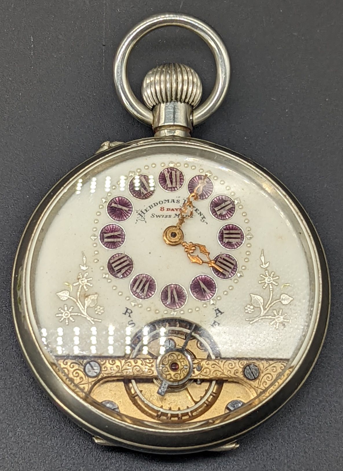 HEBDOMAS Hebdomas telephone dial silver pocket watch, 8 day, Roman numeral encap&hellip;