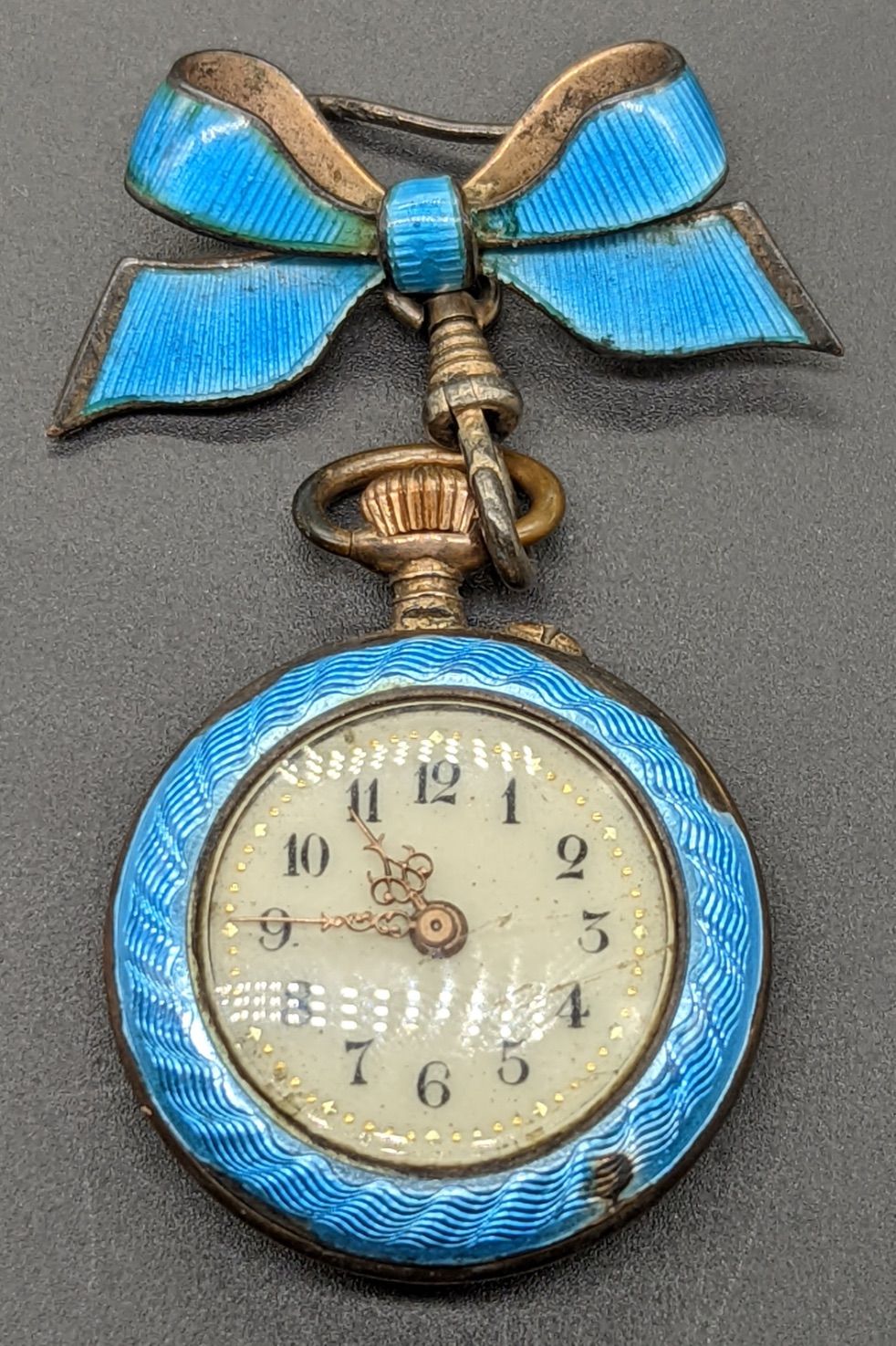 Null Reloj de bolsillo de esmalte azul de principios del siglo XX, D.3cm