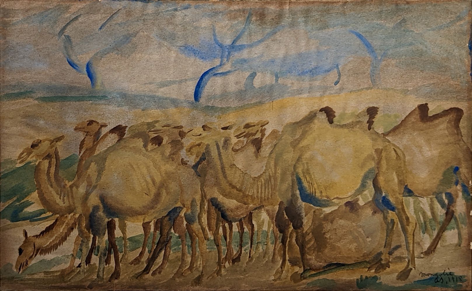 Yakovlev 亚历山大-雅科夫列夫(1887-1938)，《骆驼大篷车》，水彩画，有首字母签名和蒙古语题字，高21.5厘米，宽34.5厘米



出处Mac&hellip;