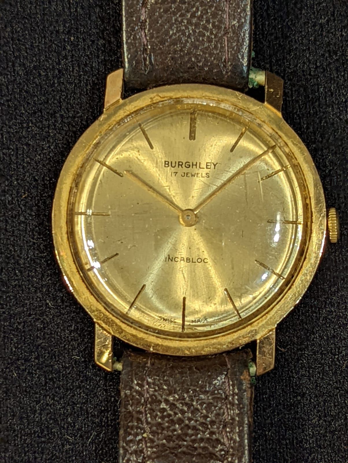 Burghley A Burghley Incabloc vintage gents wristwatch