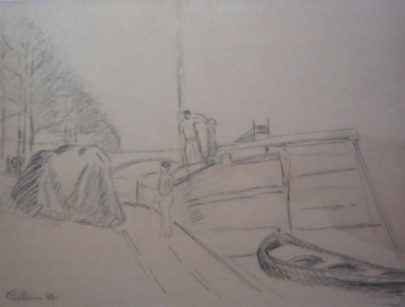 Null Armand GUILLAUMIN (1841-1927) 

Péniche sur les quais de Seine,1882

Fusain&hellip;