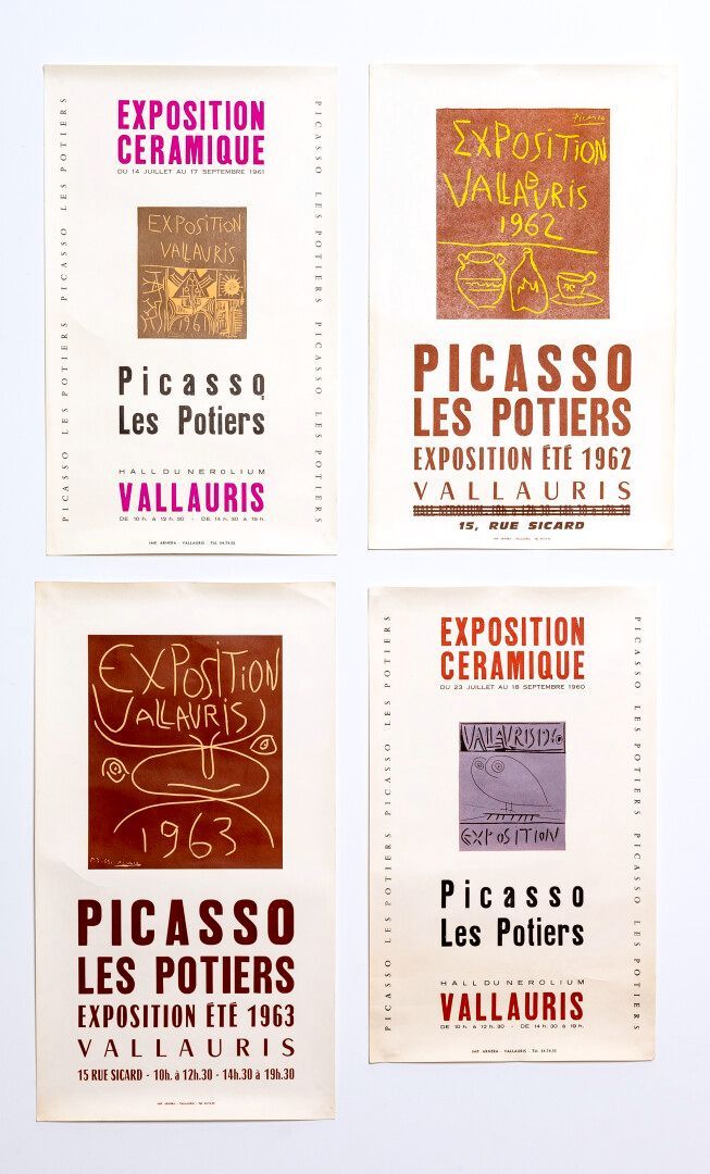 Null Pablo PICASSO (1881-1973), 后。

一个陶瓷展览的四张海报的重聚。

瓦劳里，1960年代，1961、1962和1963年。&hellip;