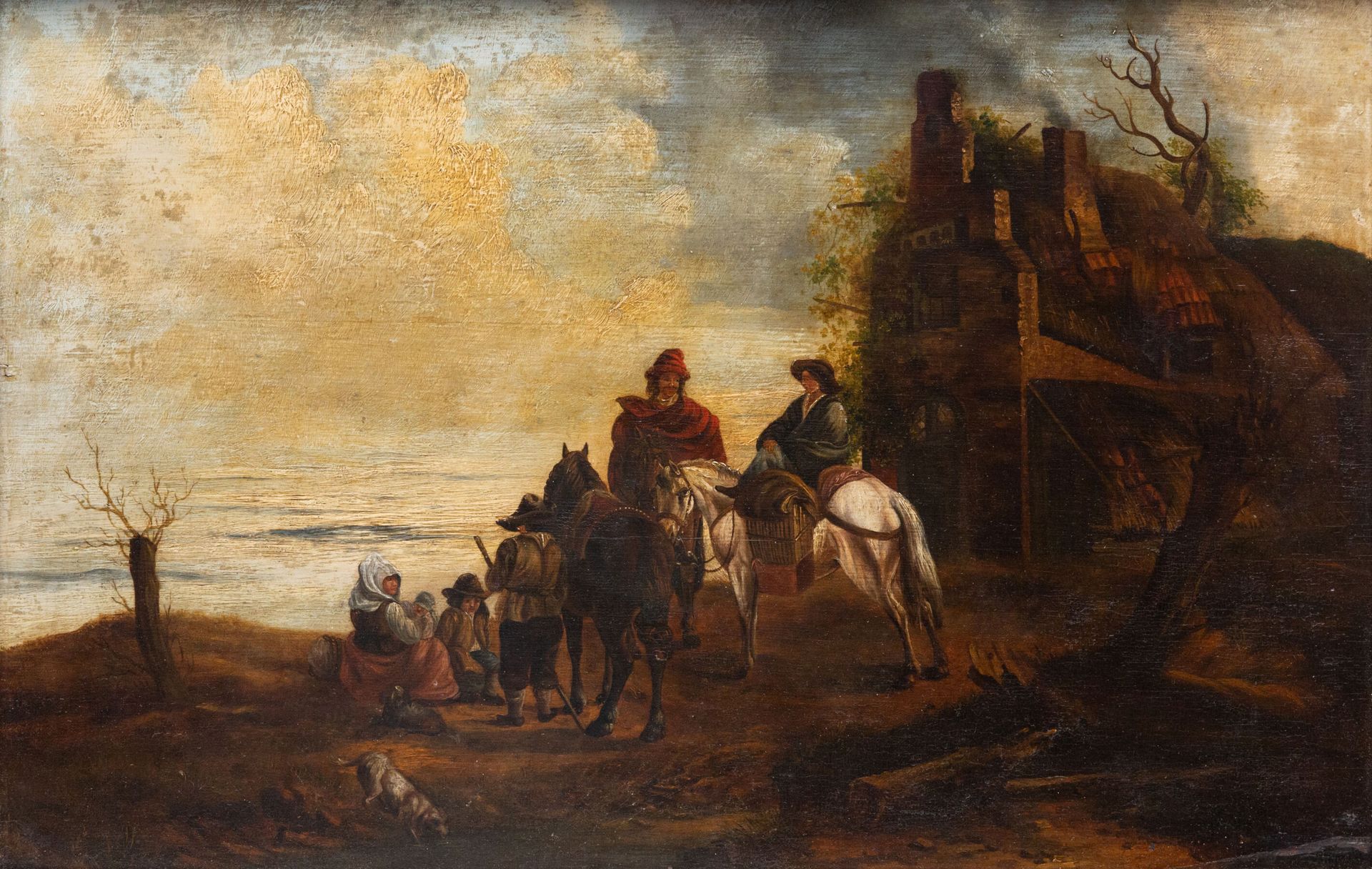 Null Scuola olandese del XVII secolo.

La partenza a cavallo.

Olio su pannello &hellip;
