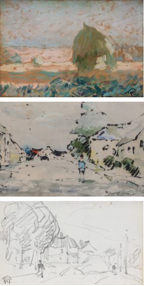 Null 阿贝尔-贝尔特姆（1871-1954）。

干草堆。

板上油彩。

高_18,5厘米，宽_27厘米



附上。

- 动画的街道。

铅笔素描，有&hellip;