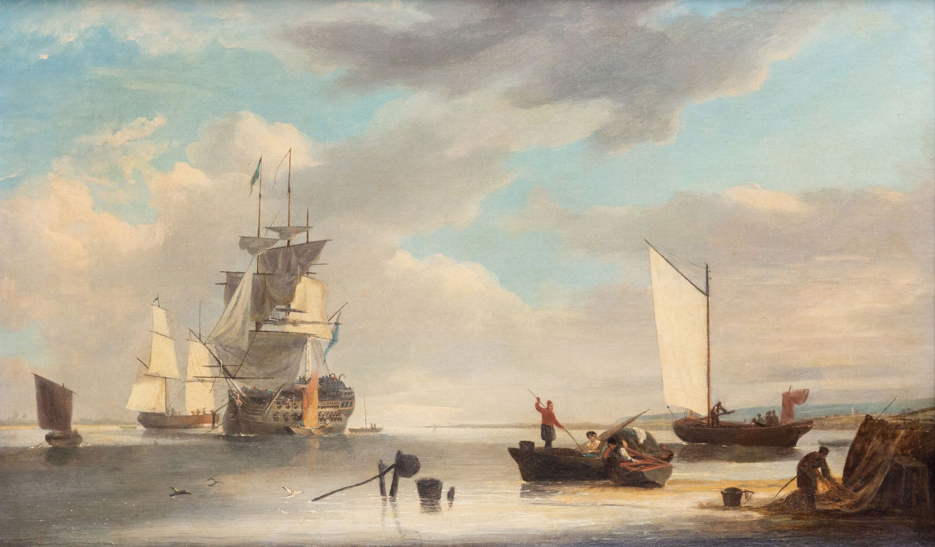 Null 托马斯-伦尼（1759-1837）。

拥有大帆船和渔船的海军。

布面油画，右下方有签名。

高_39,5厘米，宽_64厘米，衬里

在一个现代的b&hellip;