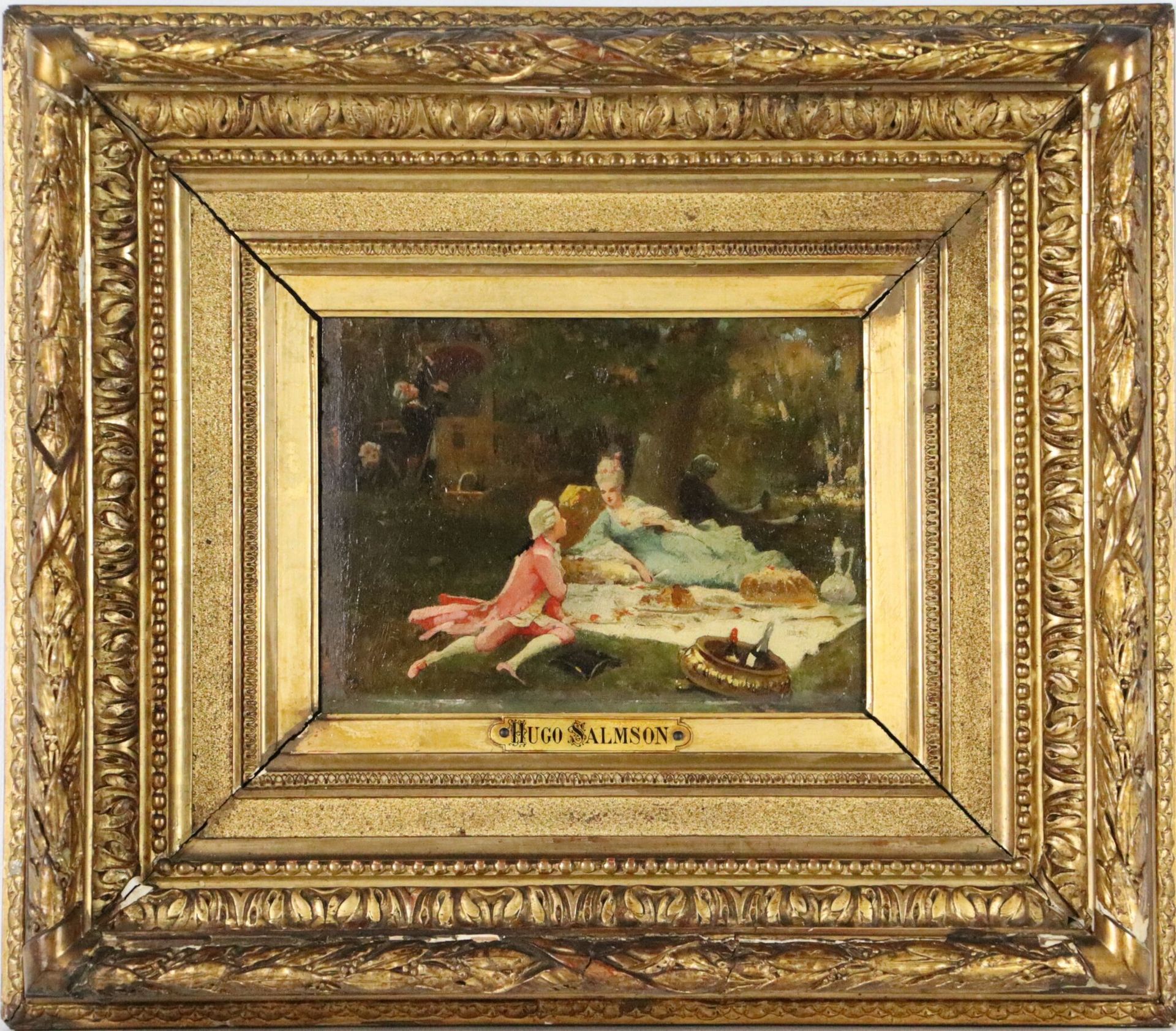 Null 雨果-弗雷德里克-萨姆森（1843-1894），归属于。

公园里高尚的夫妇。

木板油画，左下方有 "HS "字样。

高_16,5厘米，宽_22厘&hellip;