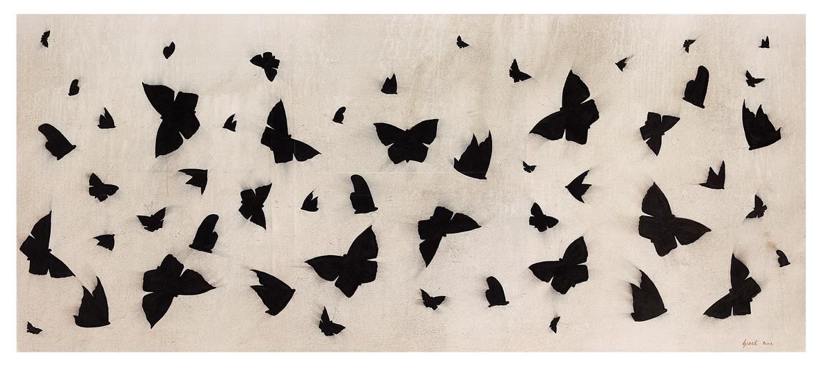 Null Thierry BISCH (1953). 
Schwarze Schmetterlinge. 
Mischtechnik auf Leinwand,&hellip;