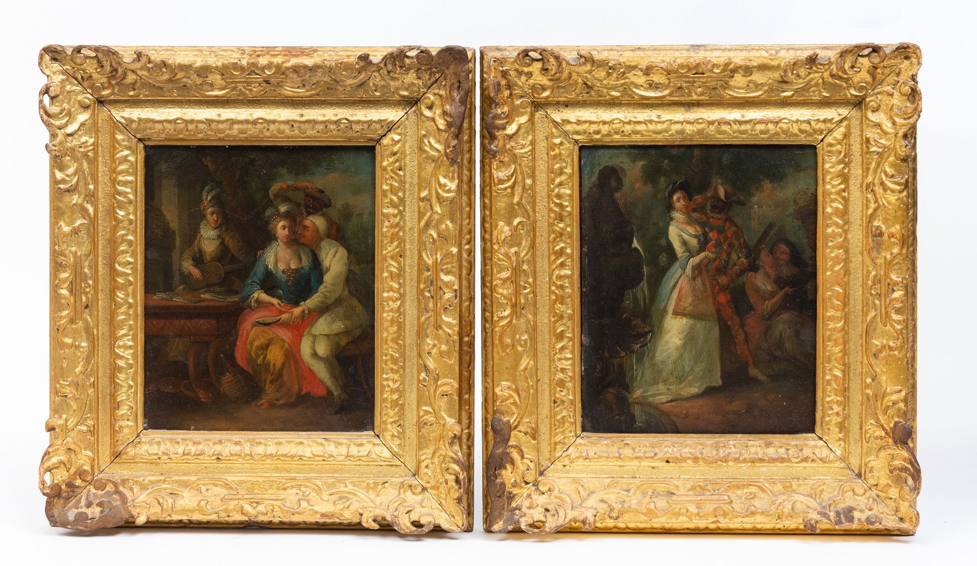 Null 十八至十九世纪的弗拉芒画派，克劳德-吉洛（1673-1722）的追随者。
剧院的演员们，《喜剧》。
铜上油彩一对。
高_18厘米，宽_15厘米，一个有&hellip;