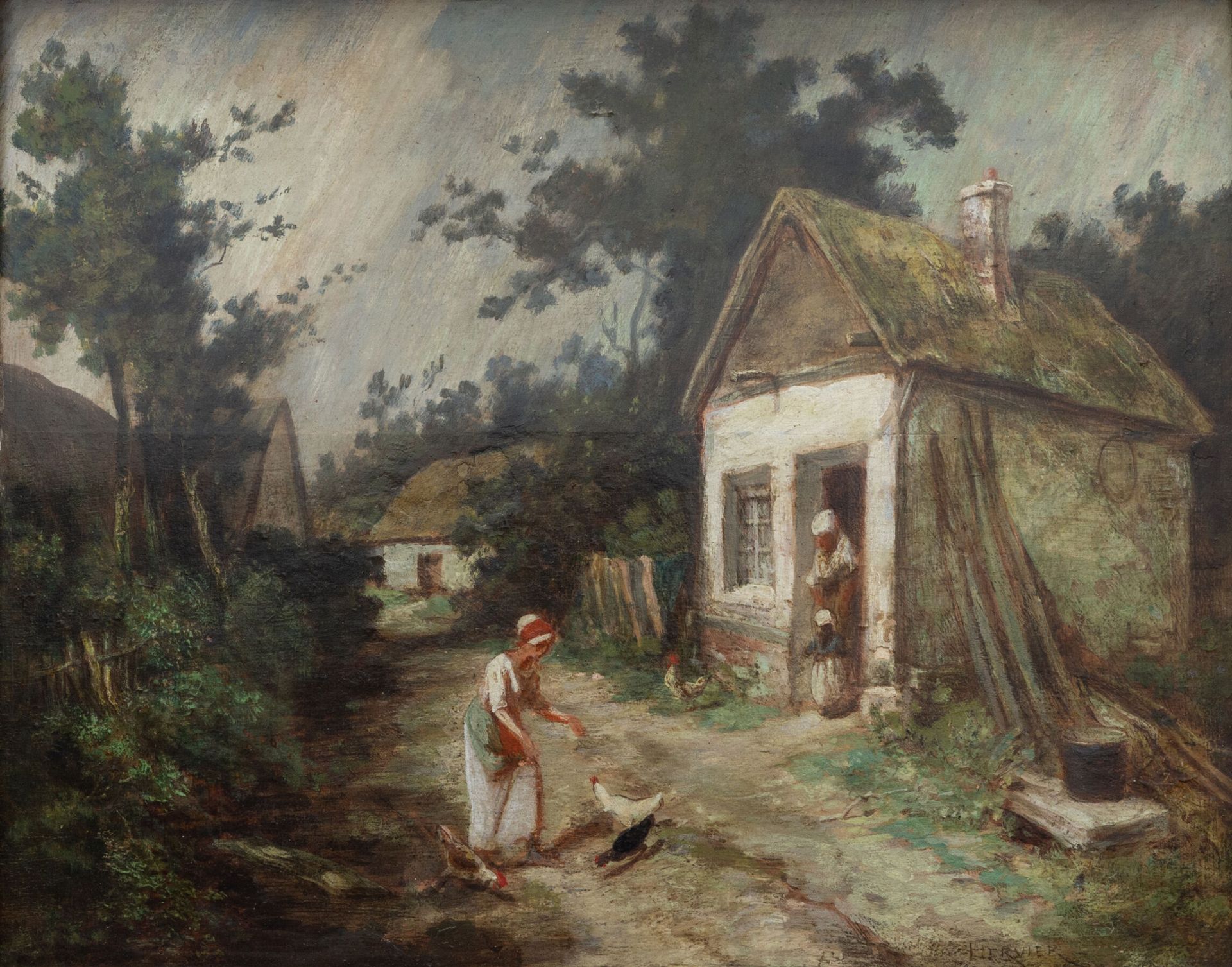 Null Louis Adolphe HERVIER (1818-1879). 
El patio bajo. 
Óleo sobre lienzo, firm&hellip;