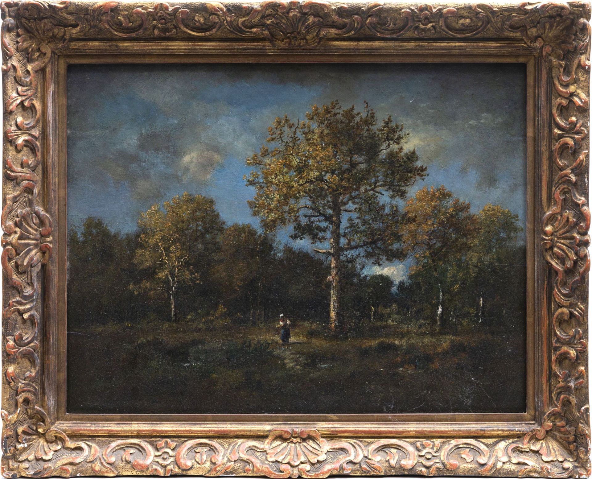 Null 纳西斯-维尔吉勒-迪亚斯-德拉佩纳（1807-1876）。
森林边缘和装载的柴草。
面板油画，左下角有签名。
高_32厘米，宽_41厘米
装在一个雕刻&hellip;