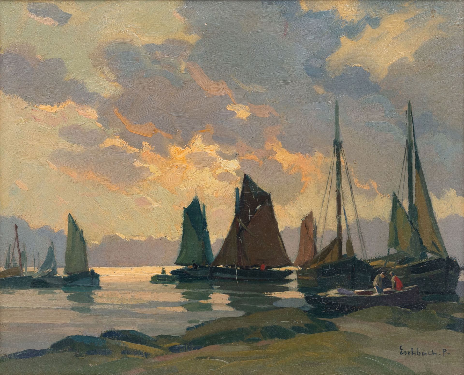 Null Paul André Jean ESCHBACH (1881-1961).
Normandie, Segelboote, Morgenwirkung.&hellip;