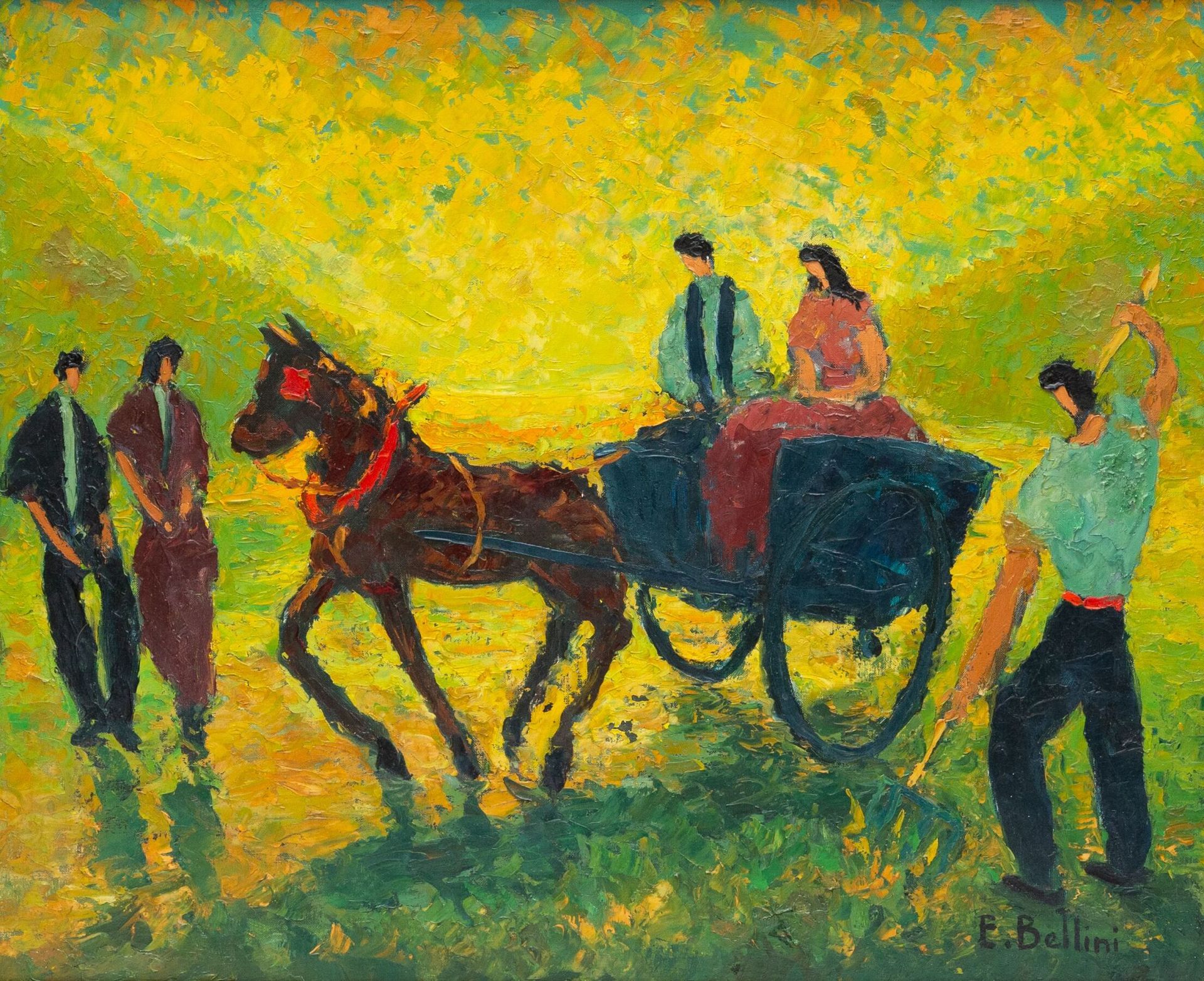 Null 埃马纽埃尔-贝利尼（1904-1989）。
乡村场景。 
布面油画，右下方有签名。 
高_60厘米，宽_73厘米
在一个框架内。