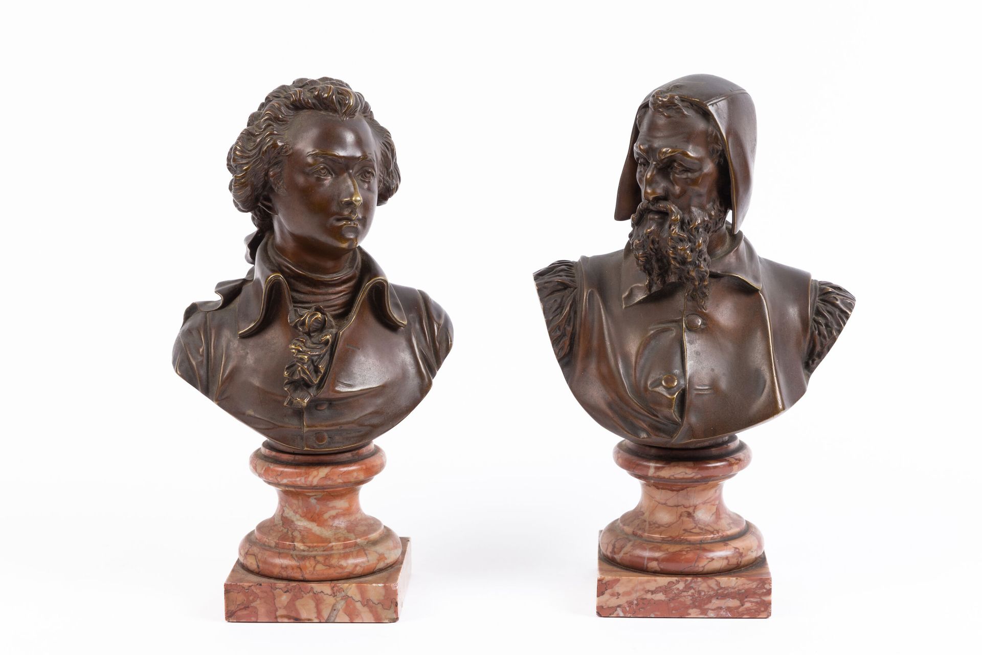 Null 阿尔伯特-埃内斯-卡里尔-贝卢斯（1824-1887）。
米开朗基罗和莫扎特。
一对有棕色铜锈的半身像，在红色大理石基座和底座上。
背面签有 "A.C&hellip;