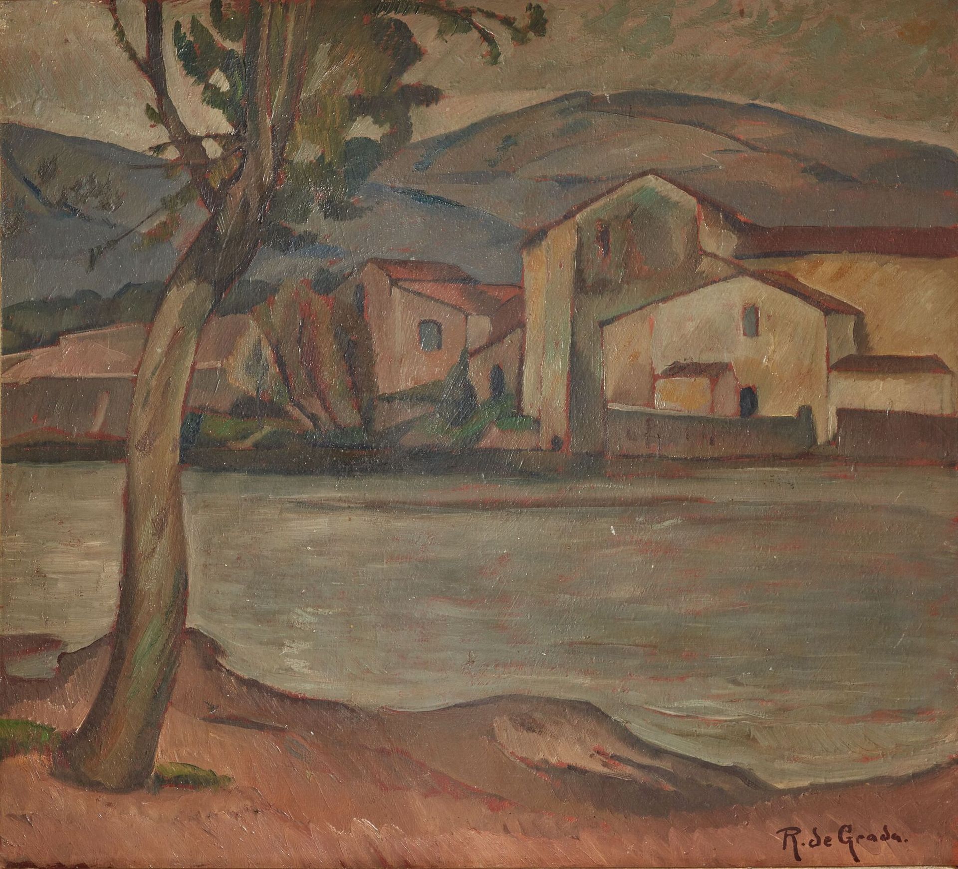 Null 拉斐尔-德-格拉达（1885-1957）。
意大利风景画。
木板上的油画，右下角有签名。
高_50,5厘米，宽_56厘米