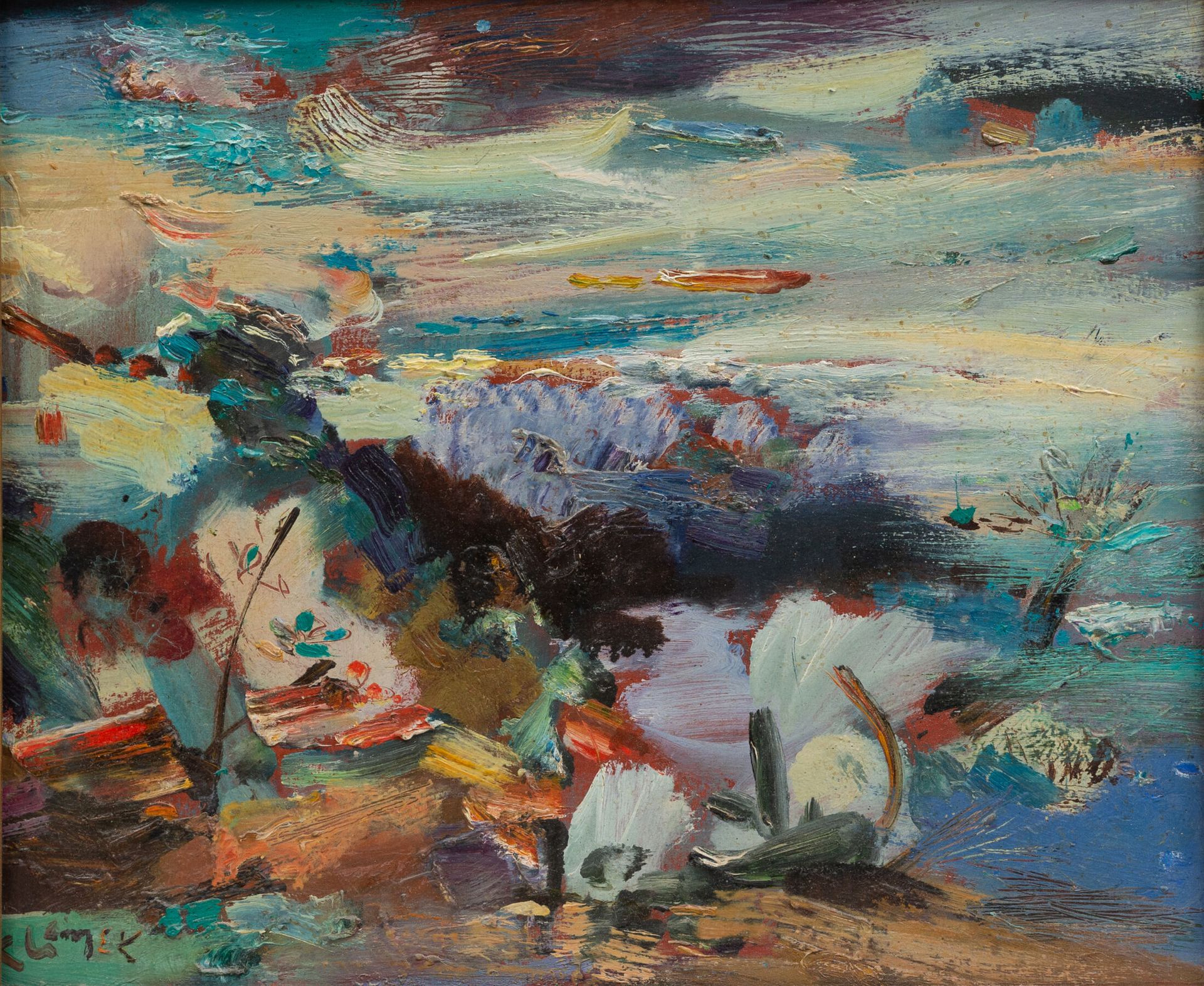 Null Ludwig KLIMEK (1912-1992).
Landschaft am Meer.
Öl auf Karton, unten links s&hellip;