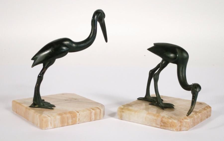Null (Objet de bibliophile, Serre-livres) - Animaux : Paire d'ibis. En cuivre su&hellip;