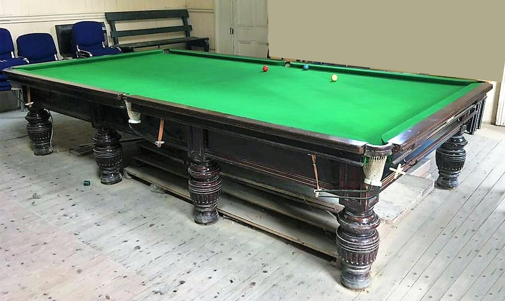 A BURROUGHES & WATTS LTD SNOOKER TABLE, with Arrowflite cushions, labelled with &hellip;