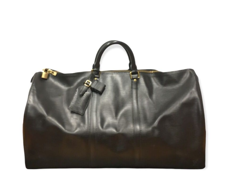 Null Louis VUITTON, sac de voyage modèle "Keepall", en cuir épi noir, deux poign&hellip;