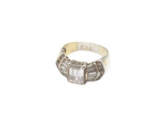 Null Bague style Art Déco, en argent 925 et pierres blanches, anciennement dorée&hellip;