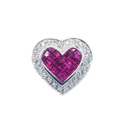Null Pendente a forma di cuore in oro bianco 750 decorato con 21 rubini taglio q&hellip;