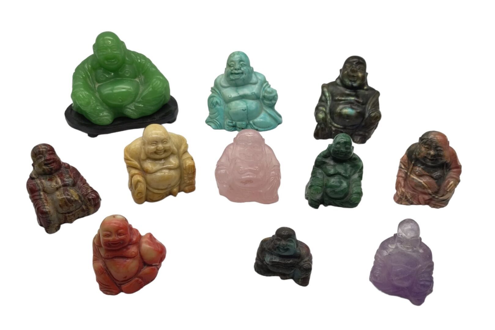 Null 中国 - 20世纪
一套11件Budai雕像，由珊瑚、玫瑰石英、绿松石、玛瑙、蛇纹石和刚玉组成。H. 从8.5厘米到4.5厘米。

潜在的买家需要遵守&hellip;