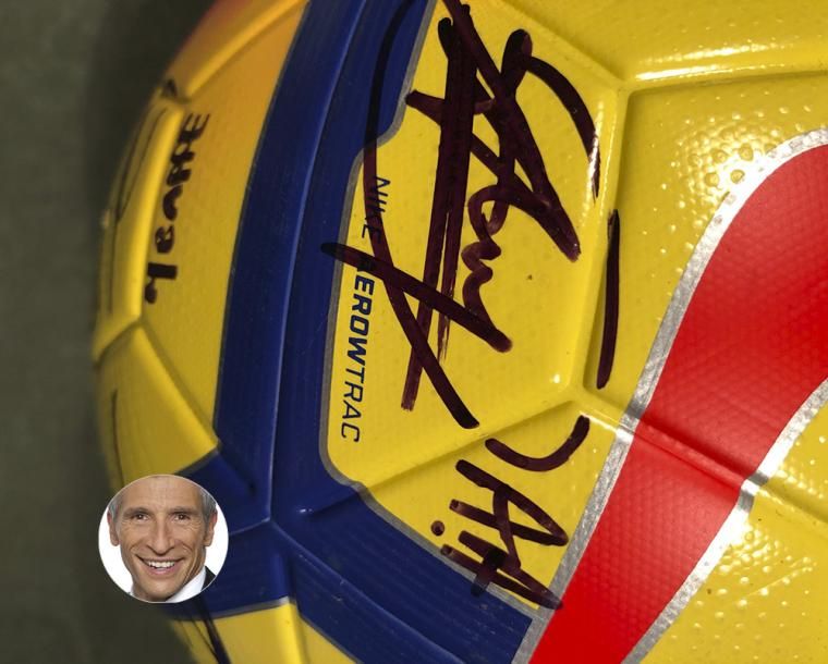 Nagui et l'Équipe de France de football Ballon de football en cuir, signé par Al&hellip;