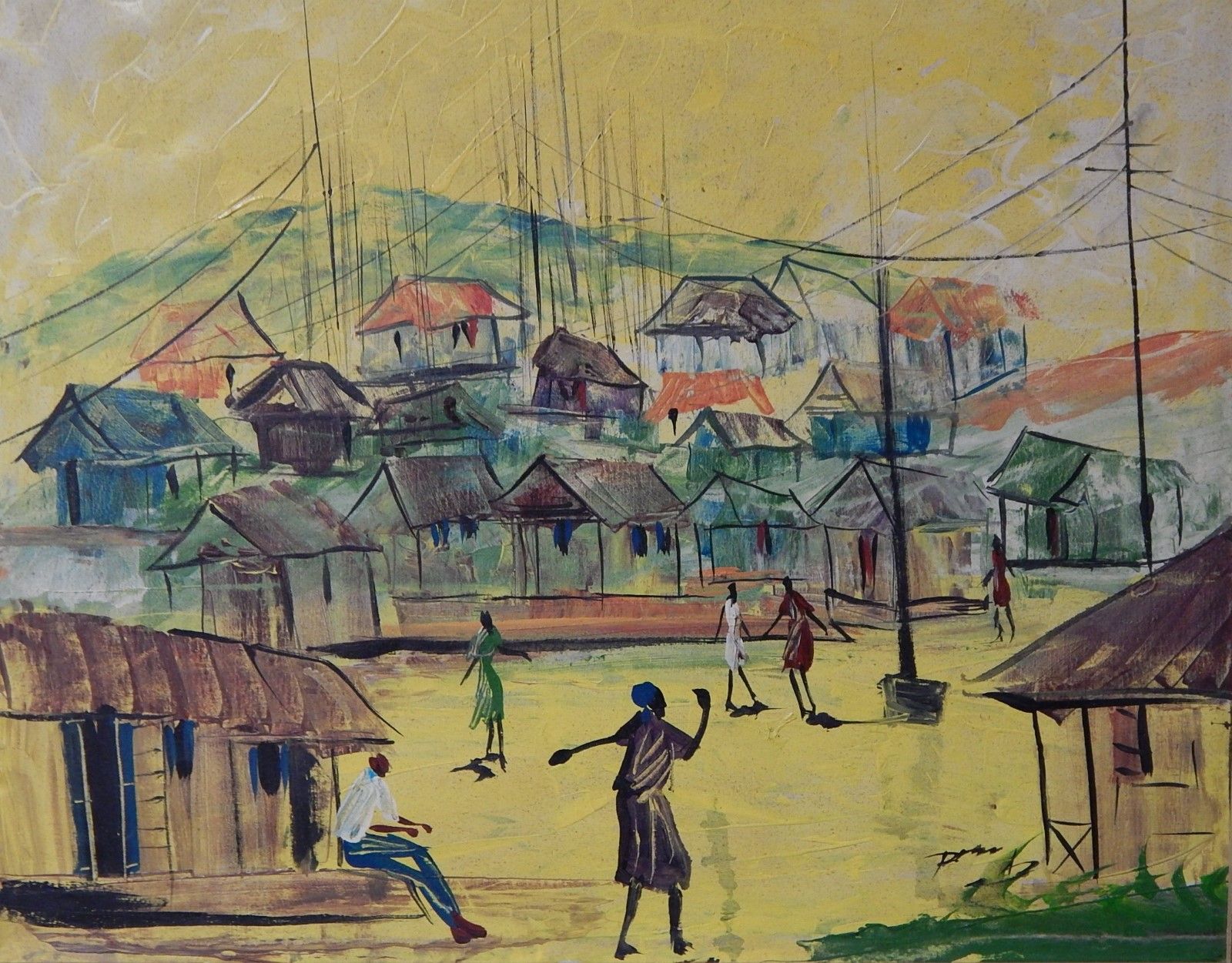 Null "Village africain avec personnage staffage",huile sur toile,signé de façon &hellip;