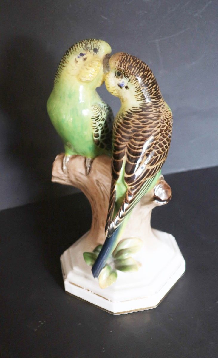 Null "Coppia di pappagallini", porcellana di Rosenthal, verniciata, altezza 21,5&hellip;
