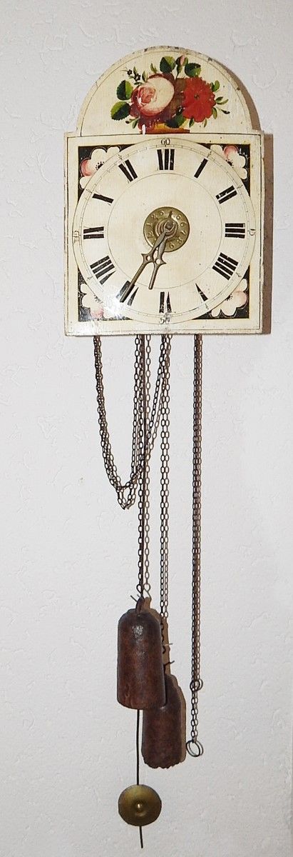 Null Lacquer sign wall clock,Black Forest around 1880,with weights and pendulum