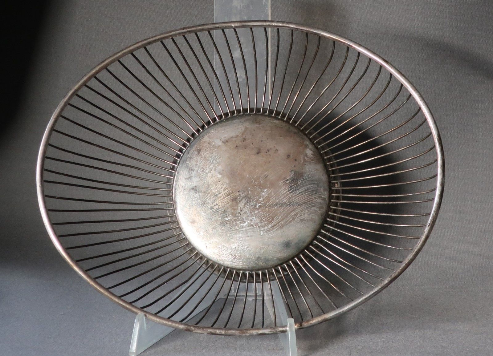 Null 椭圆形面包篮，开放式加工，镀银，27x21厘米，高约7.5厘米
