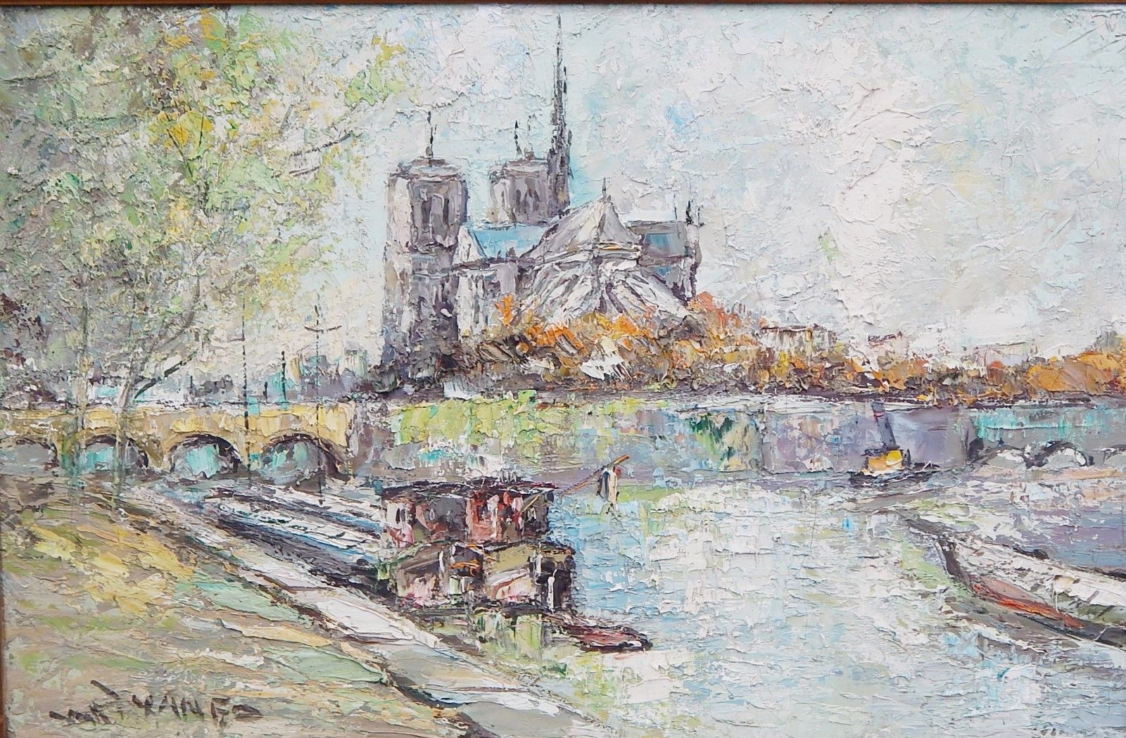 Null Walter Van Ed Prescher教授(*1916-1988)《巴黎圣母院风光》，布面油画，已签名，约40x60cm