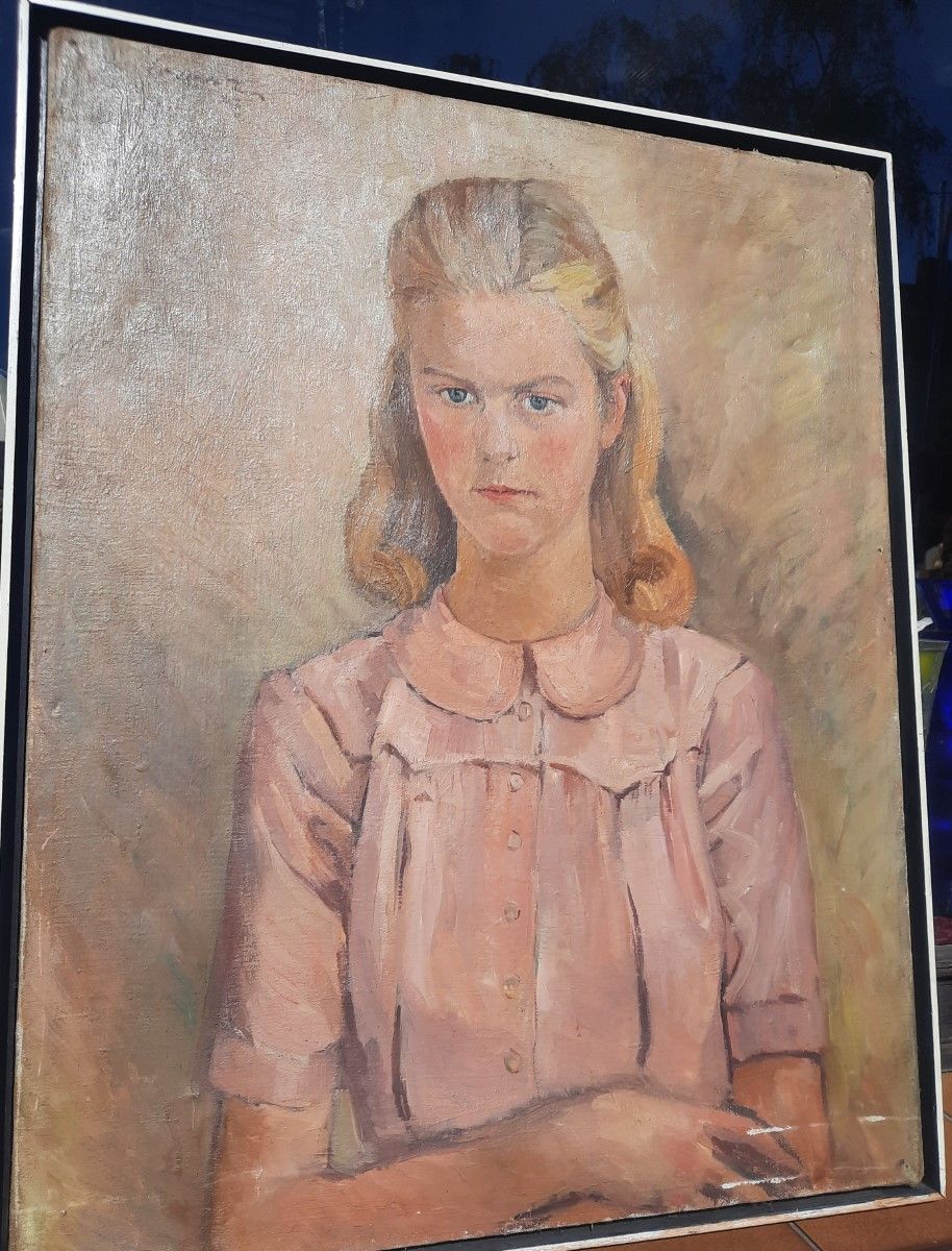 Null "女孩的肖像"，布面油画，署名R.Lorenz，约71x56.5cm