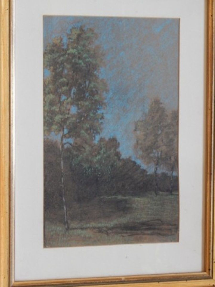 Null "Heath Landscape"，粉彩画，有A.H.字样，约27x17cm。